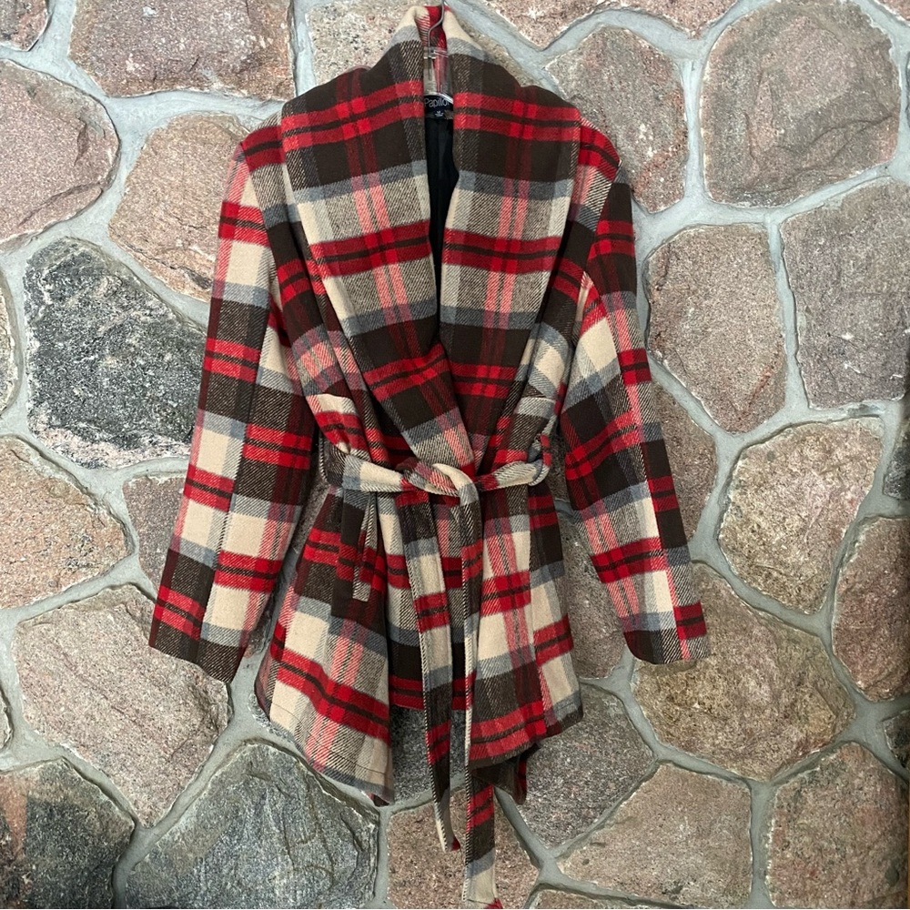 Papillon Blanc Red and Brown Plaid Jacket